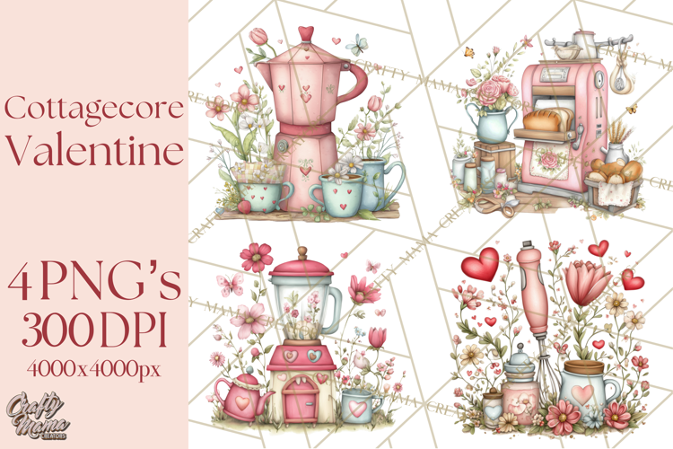 Cottagecore Valentine Kitchen Appliance Clipart PNG Clip Art