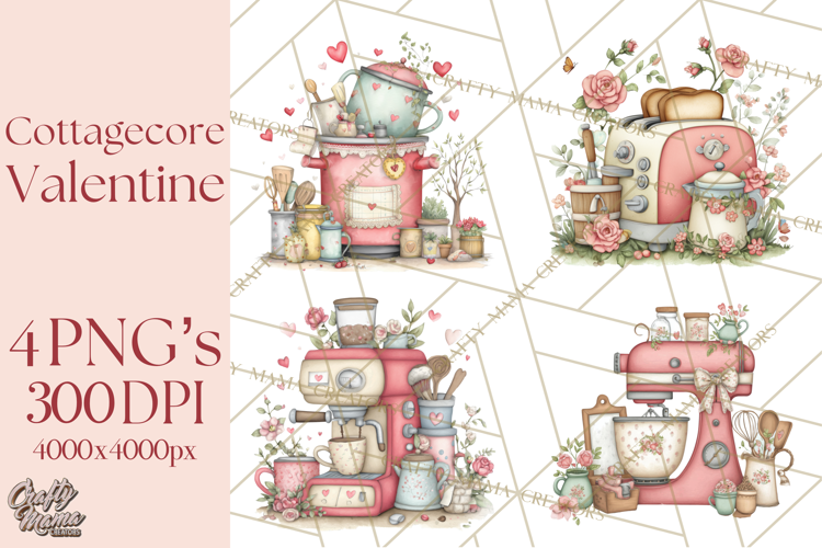 Cottagecore Valentine Kitchen Appliance Clipart PNG Clip Art