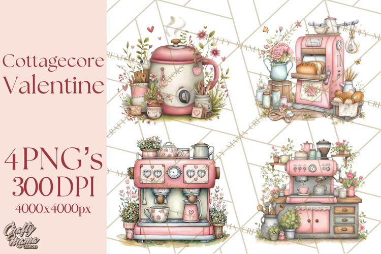 Cottagecore Valentine Kitchen Appliance Clipart PNG Clip Art