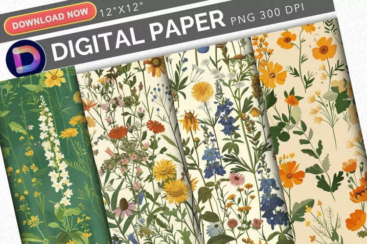 Cottagecore Wildflowers Digital Paper