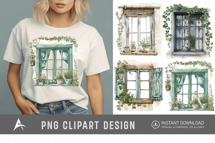 Watercolor Cottage core Window Clipart