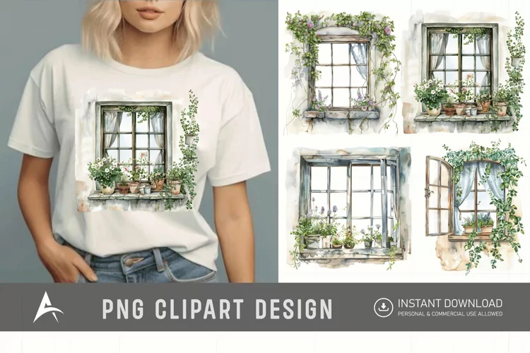 Watercolor Cottage core Window Clipart