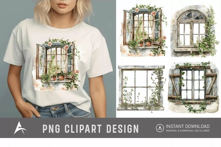 Watercolor Cottage core Window Clipart
