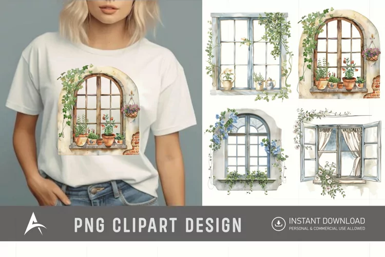 Watercolor Cottage core Window Clipart