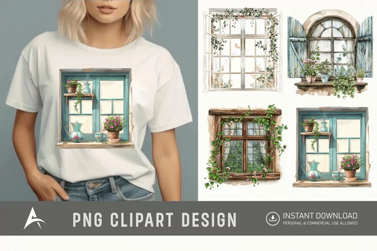 Watercolor Cottage core Window Clipart