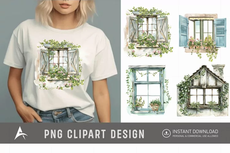 Watercolor Cottage core Window Clipart