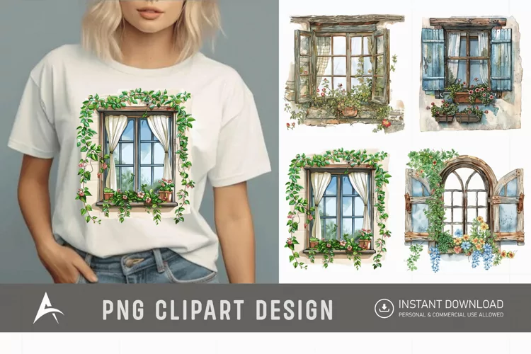 Watercolor Cottage core Window Clipart