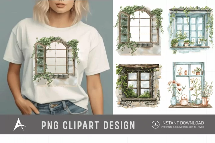 Watercolor Cottage core Window Clipart