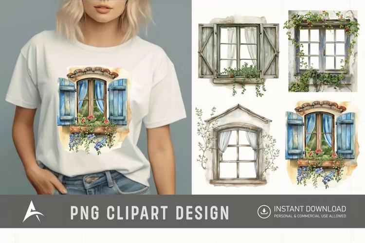 Watercolor Cottage core Window Clipart