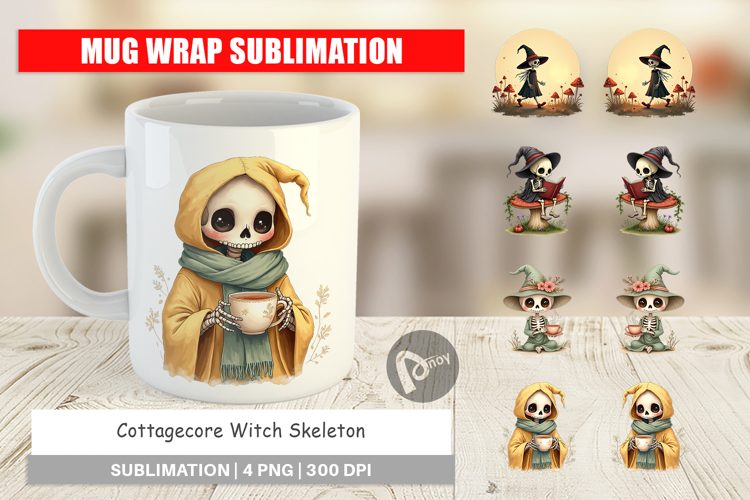 Mug Wrap Cottagecore Witch Skeleton