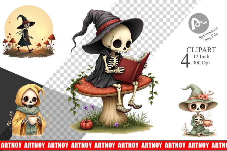 Cottagecore Witch Skeleton Clipart