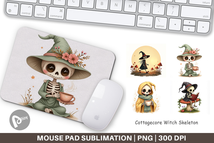 Mouse Pad Cottagecore Witch Skeleton