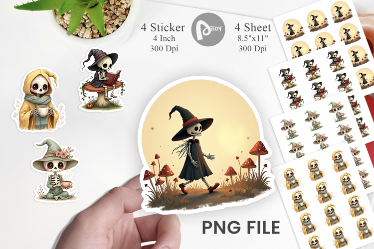 Cottagecore Witch Skeleton Sticker