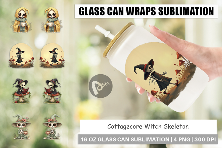 Glass Can Cottagecore Witch Skeleton