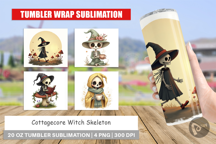 Tumbler Cottagecore Witch Skeleton