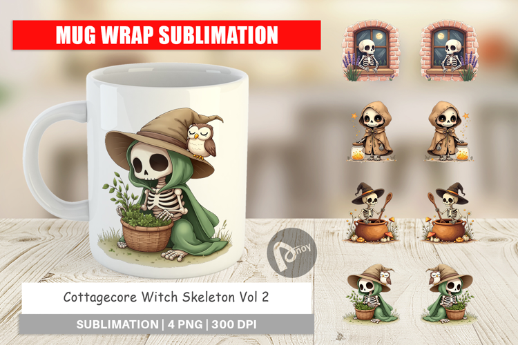 Mug Wrap Cottagecore Witch Skeleton