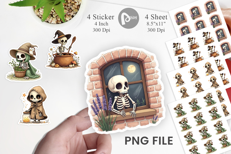 Cottagecore Witch Skeleton Sticker