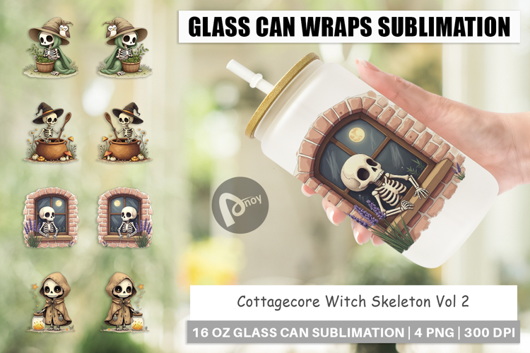 Glass Can Cottagecore Witch Skeleton