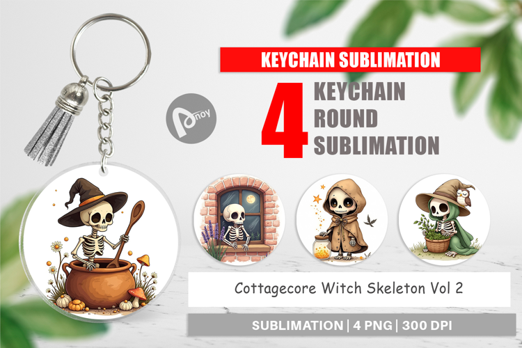 Keychain Cottagecore Witch Skeleton