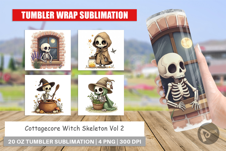 Tumbler Cottagecore Witch Skeleton