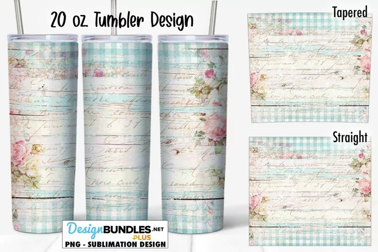 Pink Roses Barnwood & Plaid 20 oz Tumbler Sublimation Design
