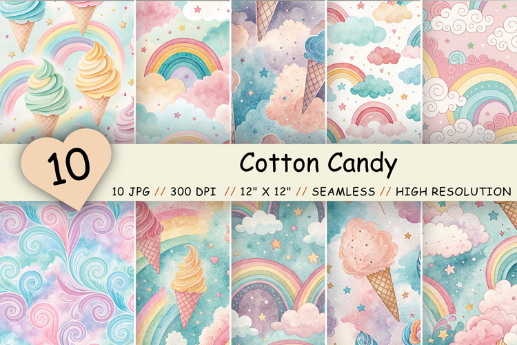 Cotton Candy Digital Paper, seamless rainbow pastel textures