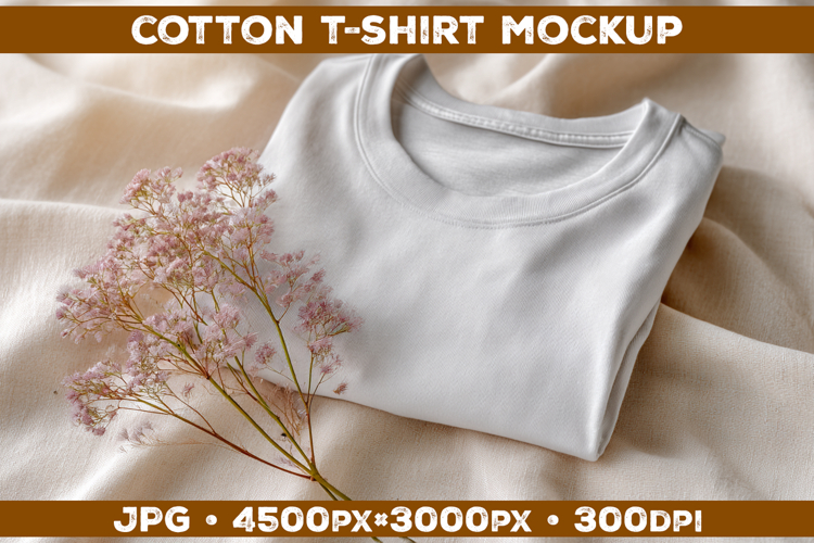 Cotton T-Shirt Mockup on Linen Background