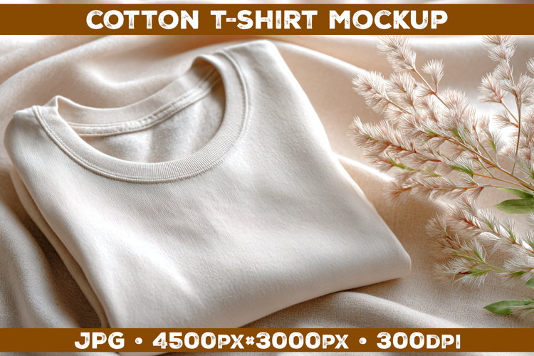 Cotton T-Shirt Mockup on Linen Background