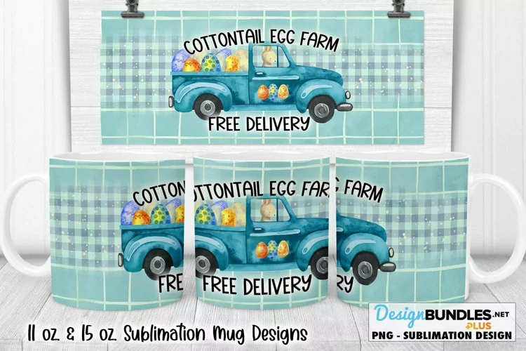 Easter Mug Sublimation | Cottontail Egg Farm Bunny In Truck