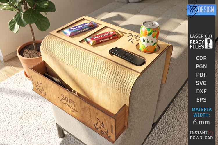 Couch Arm Tray Laser Cut | Sofa Armrest Tray Table | Home