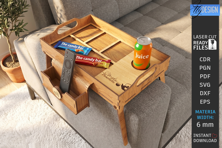 Couch Arm Tray Laser Cut | Sofa Armrest Tray Table | Home