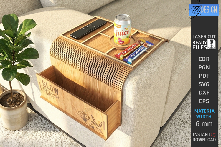 Couch Arm Tray Laser Cut | Sofa Armrest Tray Table | Home