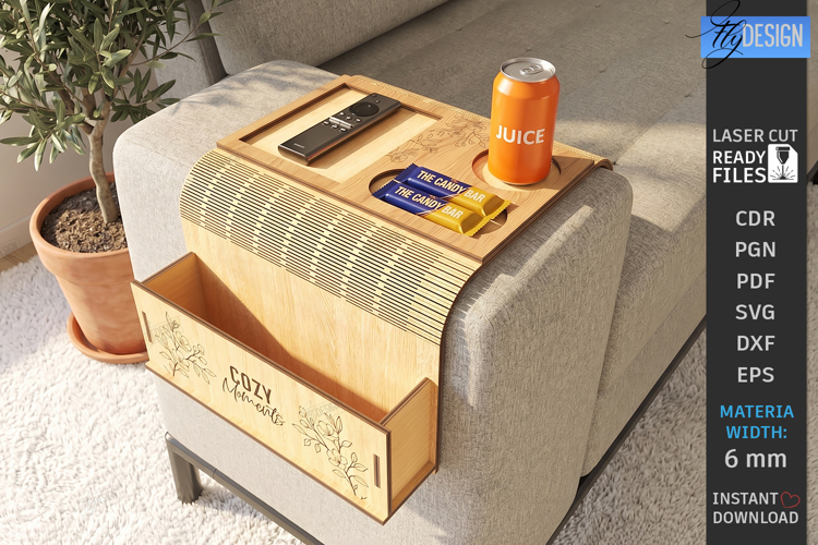 Couch Arm Tray Laser Cut | Sofa Armrest Tray Table | Home