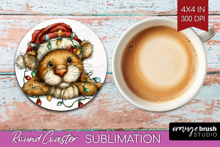 Cougar Tangled In Christmas Lights Round Coaster Funny Xmas