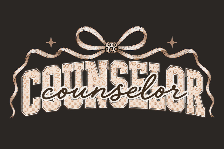 School Counselor Preppy Leopard Bow PNG Design