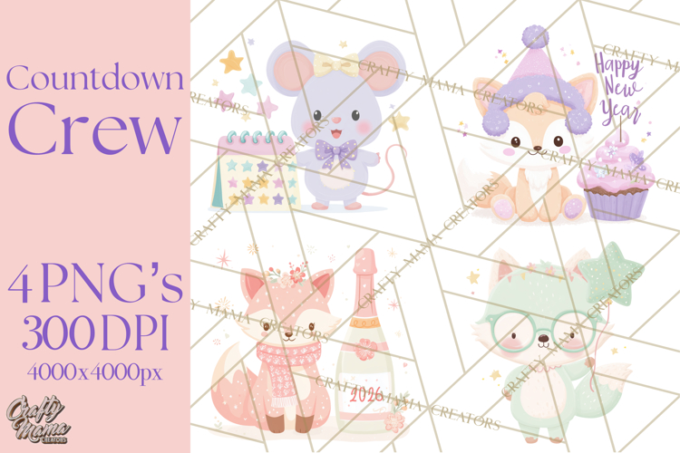 New Year PNG Clipart, Countdown Characters in Pastel Style