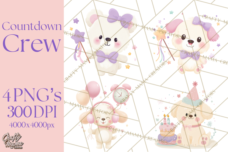 New Year PNG Clipart, Countdown Characters in Pastel Style