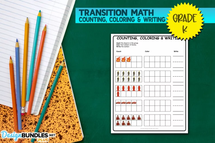 Firefighter Counting, Coloring, and Writing Worksheet