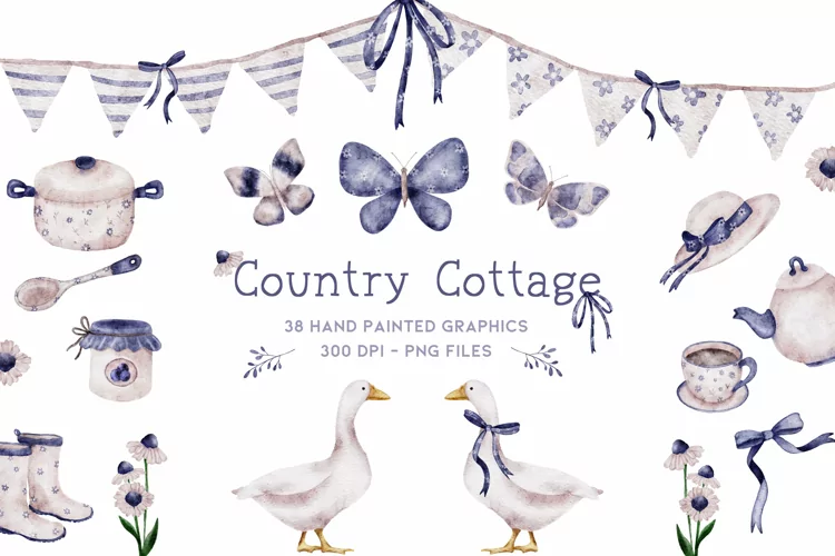 Watercolor Clipart | Cottage Clipart | Cottagecore Clipart