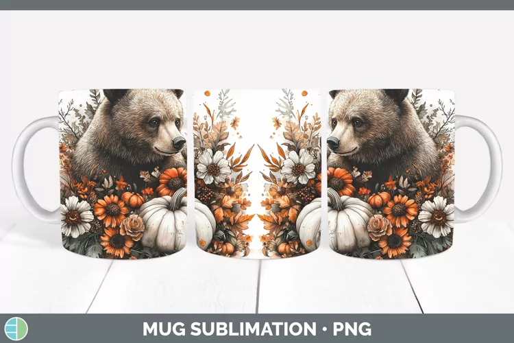 Country Pumpkin Bear Mug Wrap Sublimation Coffee Cup Designs