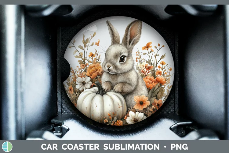Country Pumpkin Bunny Car Coaster Sublimation Coaster Design