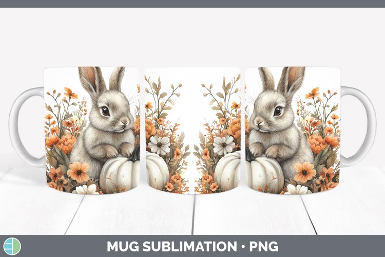 Country Pumpkin Bunny Mug Wrap Sublimation Coffee Cup Design