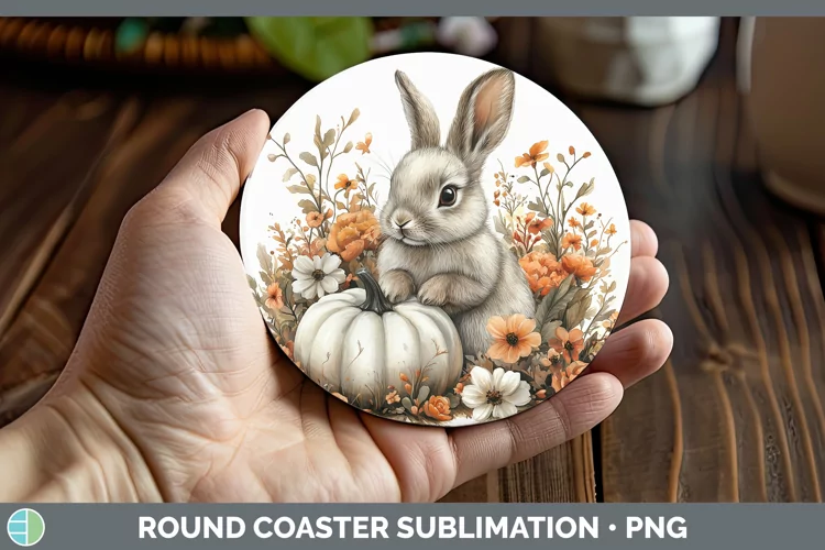 Country Pumpkin Bunny Round Coaster Sublimation Coaster Desi