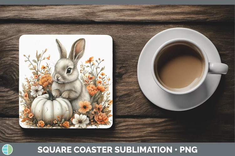 Country Pumpkin Bunny Square Coaster Sublimation Coaster Des