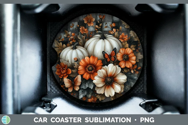 Country Pumpkin Butterflies Car Coaster Sublimation Coaster