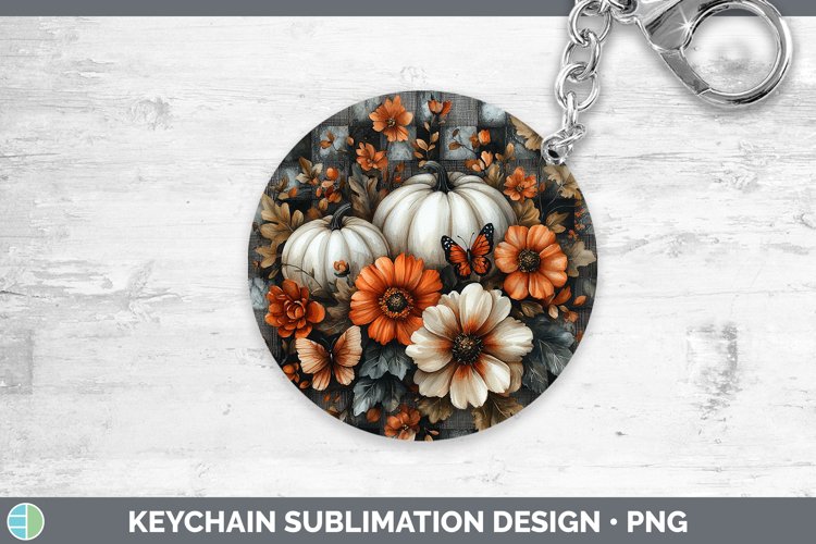 Country Pumpkin Butterflies Keychain Sublimation Keyring Des