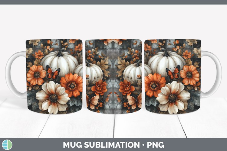 Country Pumpkin Butterflies Mug Wrap Sublimation Coffee Cup