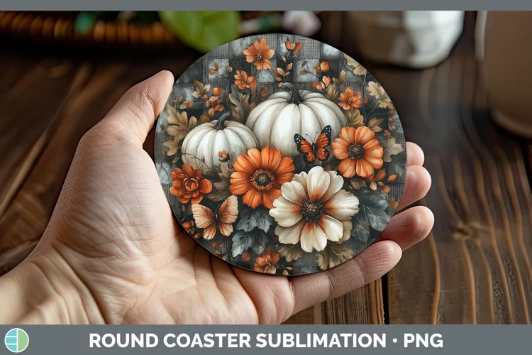 Country Pumpkin Butterflies Round Coaster Sublimation Coaste