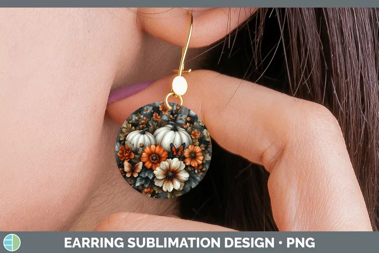 Country Pumpkin Butterflies Round Earrings Sublimation Earri