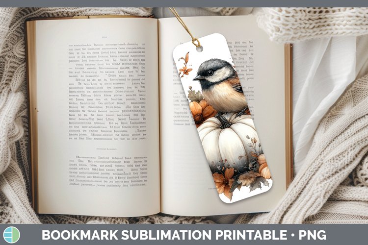 Country Pumpkin Chickadee Bookmark Sublimation Printable Des